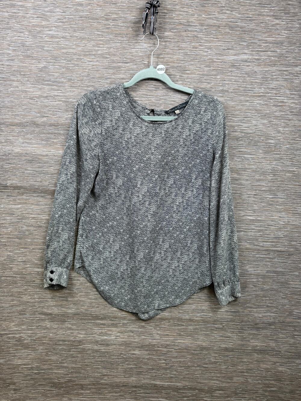 Rose & Olive Blouse Womens S Gray Herringbone Keyhole Back Long Sleeve Top